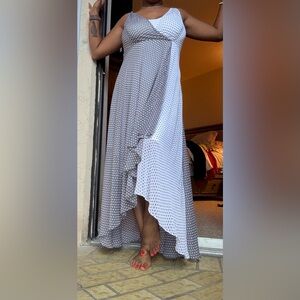 Calvin Klein Polka Dot Ruffle High-Low Maxi Dress – Size 6